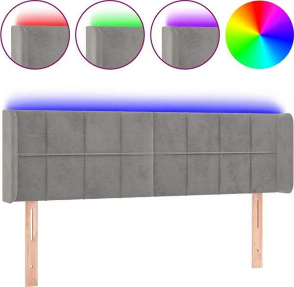 vidaXL Zaglowek do lozka z LED, jasnoszary, 147x16x78/88 cm, aksamit