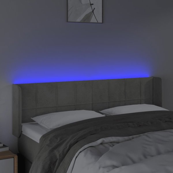 vidaXL Zaglowek do lozka z LED, jasnoszary, 147x16x78/88 cm, aksamit