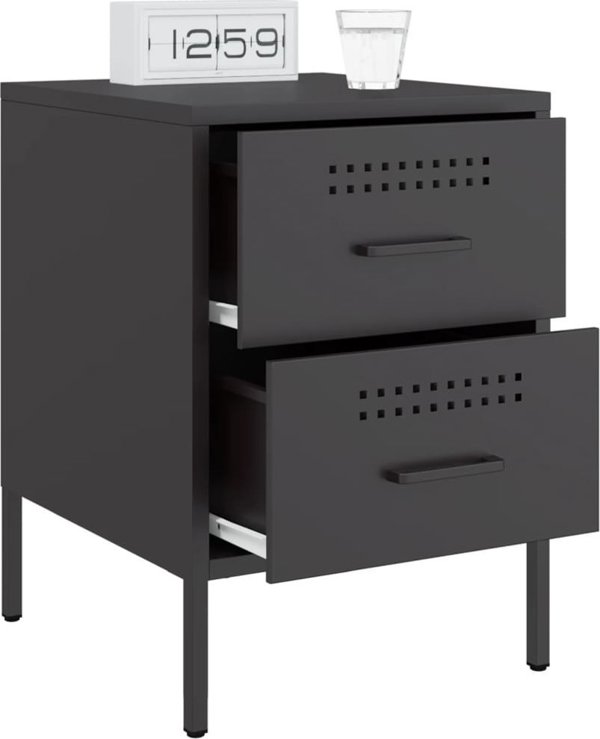 vidaXL Szafka nocna, czarna, 36x39x50,5 cm, stal