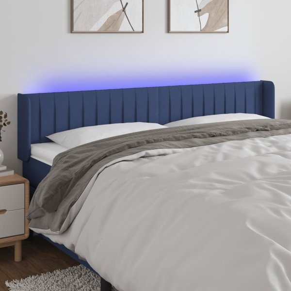 vidaXL προσκέφαλο κρεβατιού με LED, μπλε, 183x16x78/88 εκ., ύφασμα
