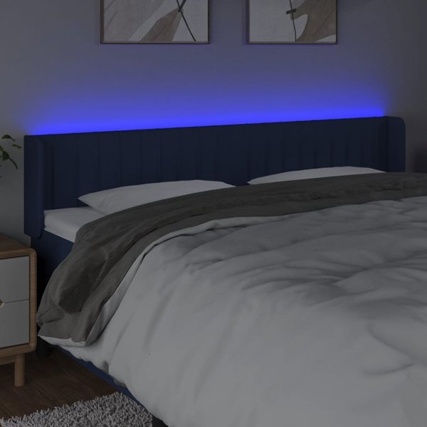 vidaXL προσκέφαλο κρεβατιού με LED, μπλε, 183x16x78/88 εκ., ύφασμα