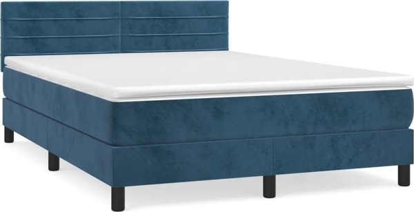 vidaXL Κοντινενταλ κρεβάτι με στρώμα 140x190cm, μπλε βελούδο