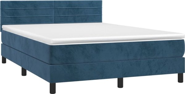 vidaXL Κοντινενταλ κρεβάτι με στρώμα 140x190cm, μπλε βελούδο