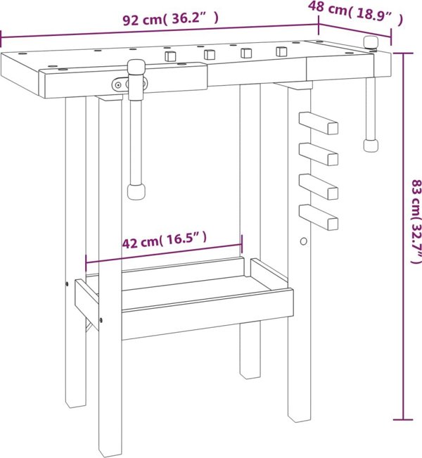 vidaXL Τραπέζι εργασίας με σφιγκτήρες, 92x48x83 εκ., ξύλο ακασίας