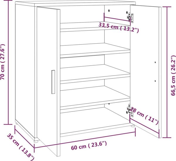vidaXL Ντουλάπι Παπουτσιών, Καπνισμένο Δρυς, 60x35x70 εκ