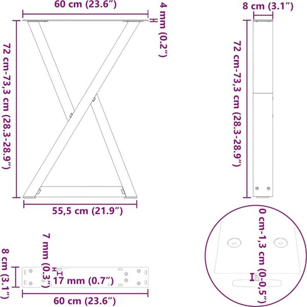 vidaXL Ποδια τραπεζιου, 2 τεμ., φυσικο ατσάλι