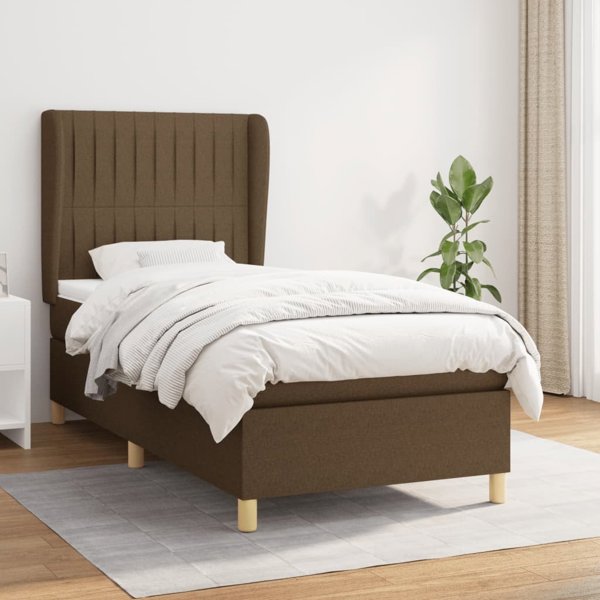 vidaXL Κρεβάτι kontynentalne με στρώμα, καφέ, ύφασμα, 90x200 εκ.