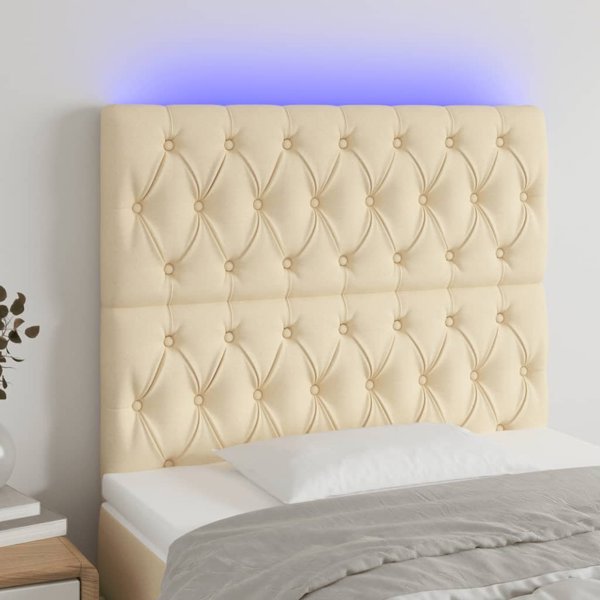 vidaXL Κεφαλάρι κρεβατιού με LED, εκρού, 90x7x118/128 εκ., ύφασμα