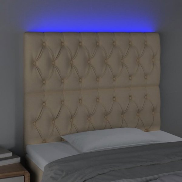 vidaXL Κεφαλάρι κρεβατιού με LED, εκρού, 90x7x118/128 εκ., ύφασμα
