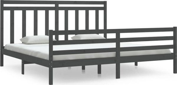vidaXL Πλαίσιο κρεβατιού, γκρι, συμπαγές ξύλο, 200 x 200 cm