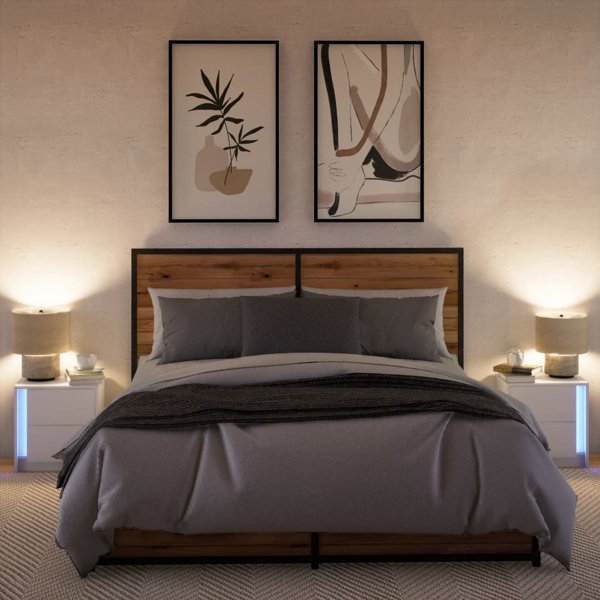 vidaXL Σετ 2 Κομοδίνα με LED, Λευκά, από Ξυλοπαραγωγικό Υλικό