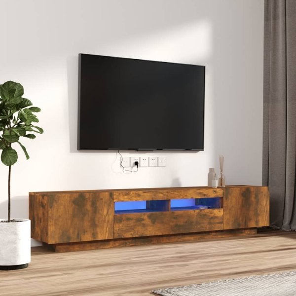 vidaXL Σετ 2 ντουλάπια τηλεόρασης με φωτισμό LED, καπνιστή βελανιδιά