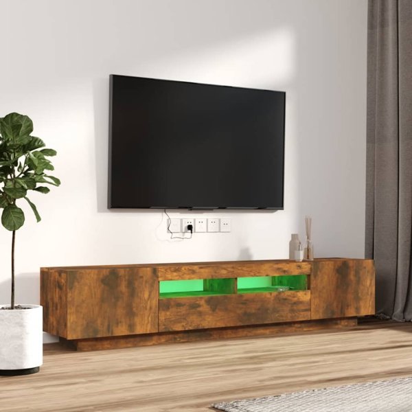 vidaXL Σετ 2 ντουλάπια τηλεόρασης με φωτισμό LED, καπνιστή βελανιδιά
