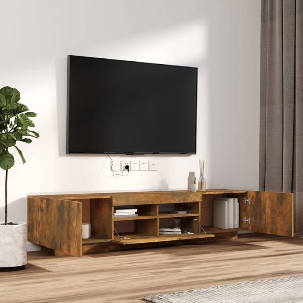 vidaXL Σετ 2 ντουλάπια τηλεόρασης με φωτισμό LED, καπνιστή βελανιδιά