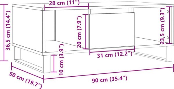 vidaXL Stolik kawowy, stare drewno, 90x50x36,5 cm