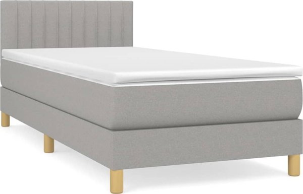 vidaXL Κρεβάτι Continental με Στρώμα, Ανοιχτού Γκρι, Υφασμάτινο, 90x190 cm