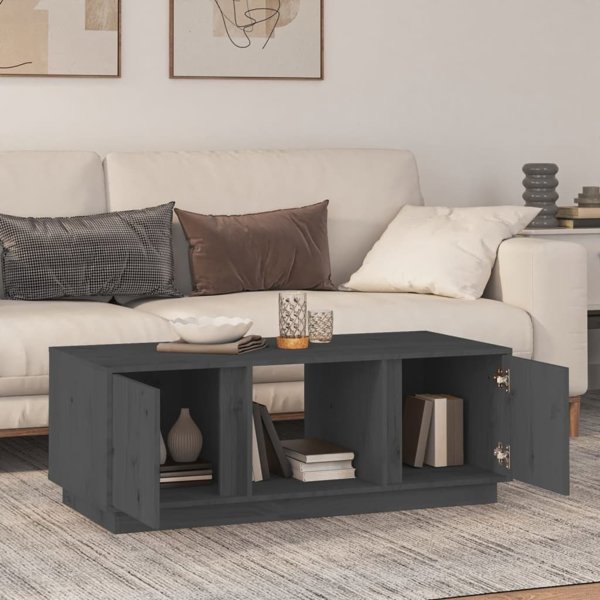 vidaXL Stolik kawowy, szary, 110x50x40 cm, lite drewno sosnowe