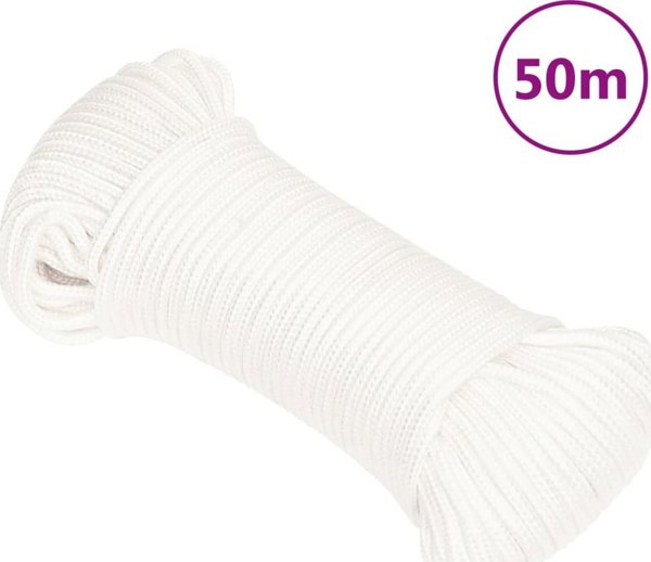 vidaXL Linka zeglarska, biala jednolita, 4 mm, 50 m, polipropylen