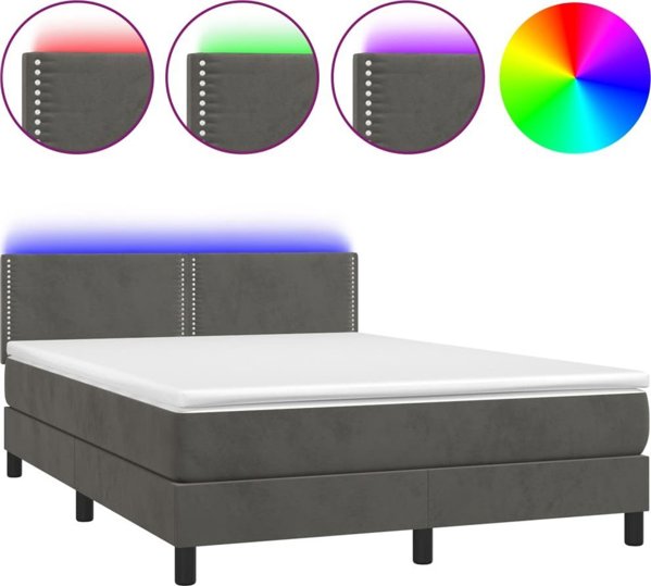 vidaXL Κρεβάτι Κοντινένταλ με Στρώμα και LED, Γκρι Βελούδο, 140x200 cm