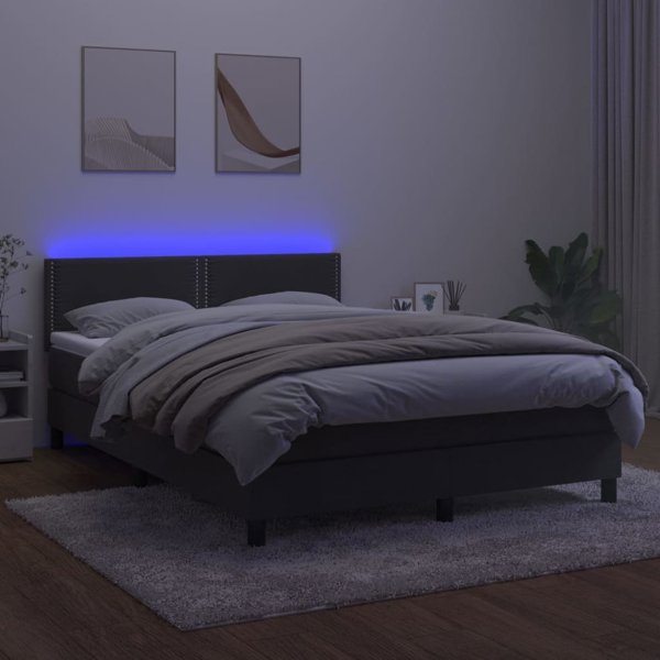 vidaXL Κρεβάτι Κοντινένταλ με Στρώμα και LED, Γκρι Βελούδο, 140x200 cm