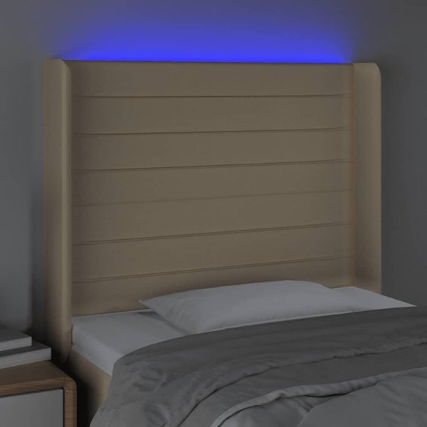 vidaXL Zaglonek do lozka z LED, kremowy, 93x16x118/128 cm, tkanina