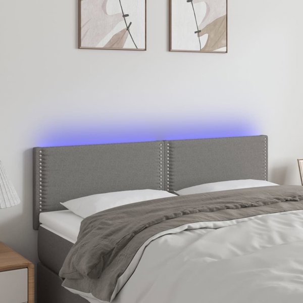 vidaXL Κεφαλάρι για κρεβάτι με LED σκούρο γκρι 144x5x78/88 εκ ύφασμα