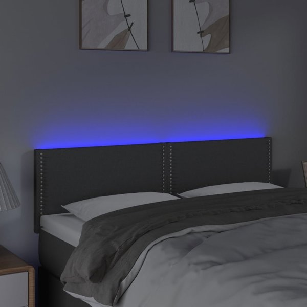 vidaXL Κεφαλάρι για κρεβάτι με LED σκούρο γκρι 144x5x78/88 εκ ύφασμα