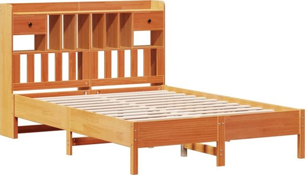 vidaXL Κρεβάτι με Ράφι 140x200 cm από Στερεό Πεύκο χωρίς Στρώμα