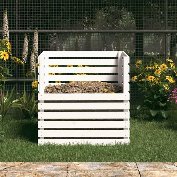 vidaXL Κομποστοποιητής, λευκός, 80x80x78 cm, συμπαγές πεύκο