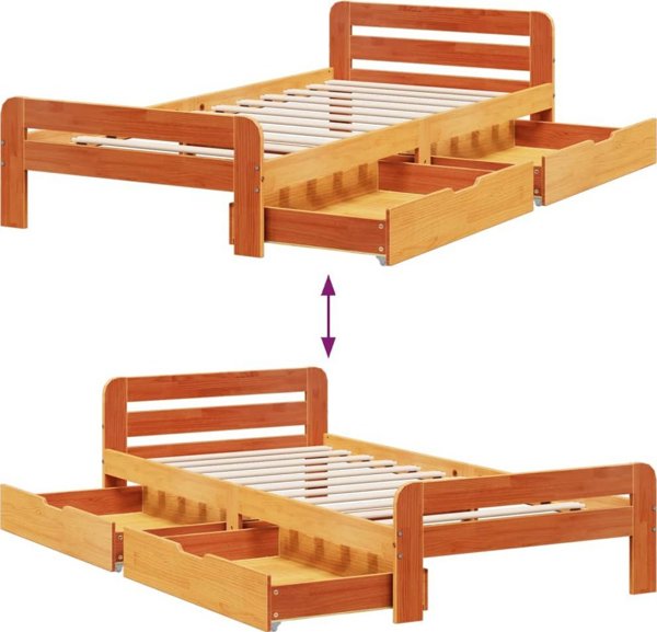 vidaXL Κά FRAME κρεβατιού χωρίς στρώμα, κεχριμπαρί καφέ, 75x190 εκ., πεύκο