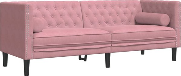 vidaXL Καναπές Chesterfield με κυλίνδρους, τριθέσιος, ροζ, βελούδο