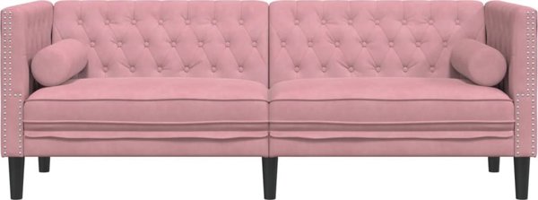 vidaXL Καναπές Chesterfield με κυλίνδρους, τριθέσιος, ροζ, βελούδο