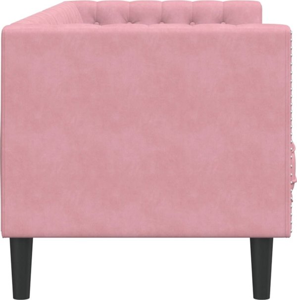 vidaXL Καναπές Chesterfield με κυλίνδρους, τριθέσιος, ροζ, βελούδο