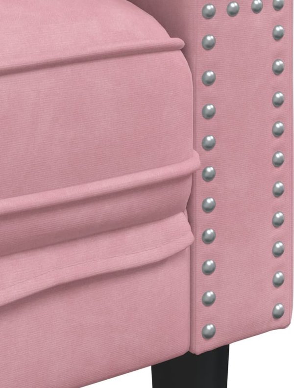 vidaXL Καναπές Chesterfield με κυλίνδρους, τριθέσιος, ροζ, βελούδο