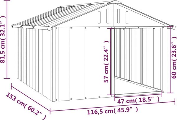 vidaXL vidaXL Buda dla psa, szara, 116,5x153x81,5 cm, stal