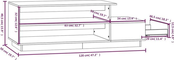 vidaXL Stoliki kafe, mesi xrwma, 120x50x40,5 cm, masivo sosno