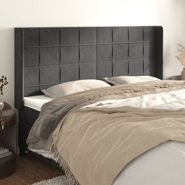 vidaXL Zaglowek uszak, gkri tmavro, 203x16x118/128 cm, aksamit