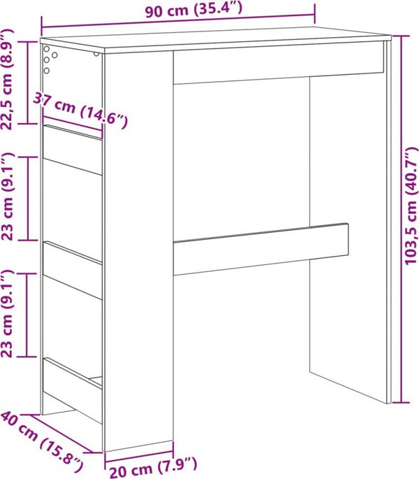 vidaXL Μπαρ τραπέζι με ράφια, μαύρο, 90x40x103,5 εκ.