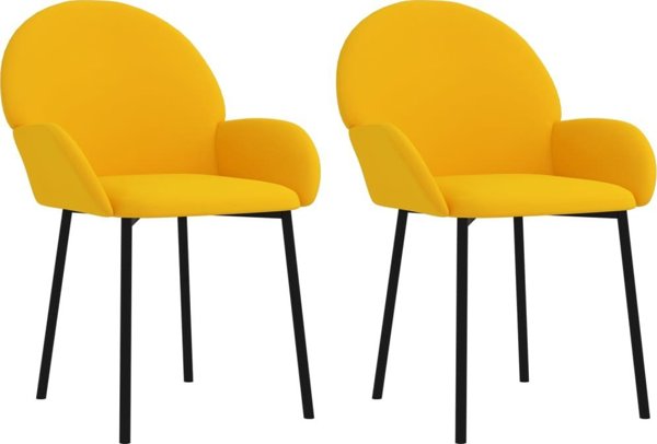 vidaXL Κίτρινα βελούδινα καρέκλες τραπεζαρίας, 2 τεμάχια