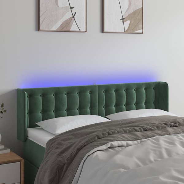 vidaXL Κεφαλάρι για κρεβάτι με LED, σκούρο πράσινο, 147x16x78/88cm, βελούδο