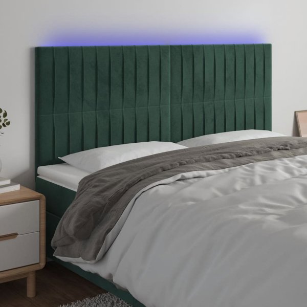 Κεφαλάρι κρεβατιού με LED, σκούρο πράσινο, 160x5x118/128 cm