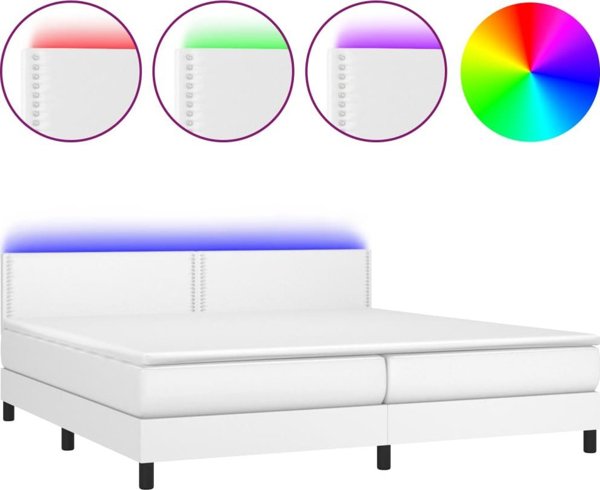 vidaXL Λευκό κρεβάτι κοντινένταλ με στρώμα και LED, λευκή οικοδερμα 200x200cm