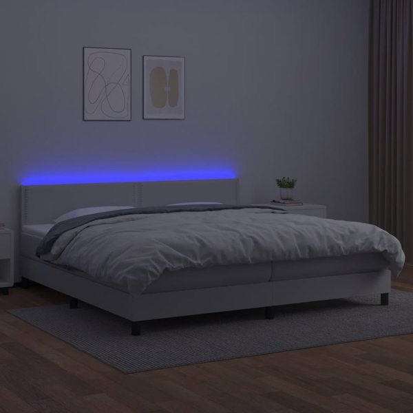 vidaXL Λευκό κρεβάτι κοντινένταλ με στρώμα και LED, λευκή οικοδερμα 200x200cm