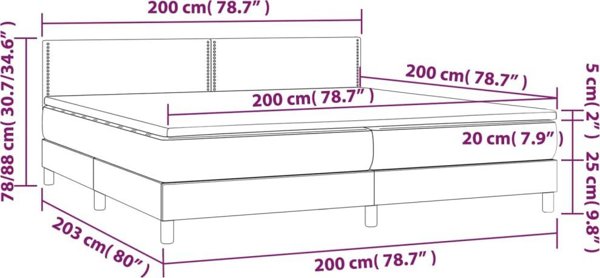 vidaXL Λευκό κρεβάτι κοντινένταλ με στρώμα και LED, λευκή οικοδερμα 200x200cm