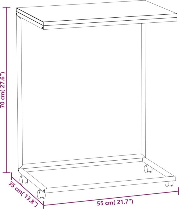 vidaXL Τραπέζι βοηθητικό με ροδάκια, μαύρο, 55x35x70 εκ.