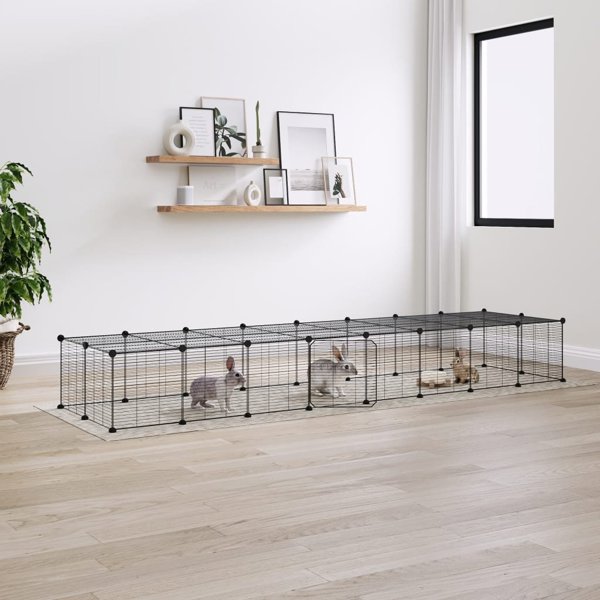 vidaXL Κλουβί για ζώα με πόρτα, 36 πάνελ, μαύρο, 35x35 εκ, ατσάλι