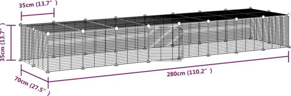 vidaXL Κλουβί για ζώα με πόρτα, 36 πάνελ, μαύρο, 35x35 εκ, ατσάλι