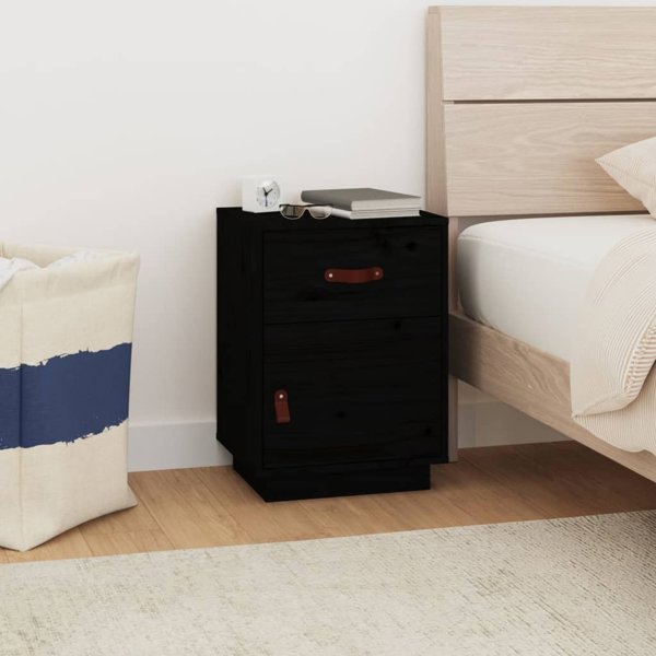 vidaXL vidaXL Szafka nocna, czarna, 40x34x55 cm, lite drewno sosnowe