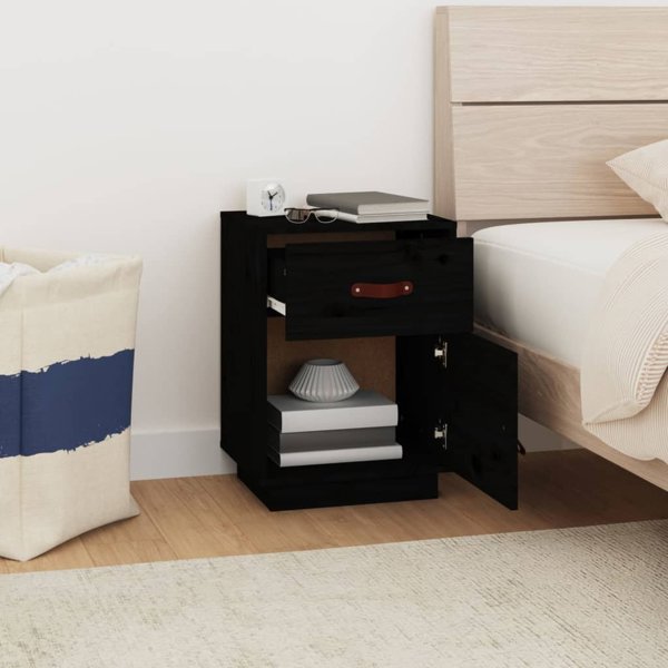 vidaXL vidaXL Szafka nocna, czarna, 40x34x55 cm, lite drewno sosnowe