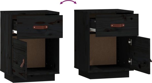 vidaXL vidaXL Szafka nocna, czarna, 40x34x55 cm, lite drewno sosnowe